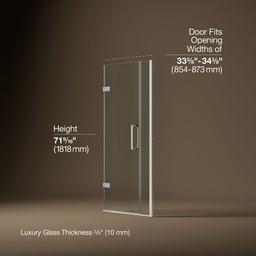 Kohler ComposedE Frameless pivot shower door, 71-9/16'' H x 33-5/8 - 34-3/8'' W, with 3/8'' thick Crystal Clear glass - Bright Polished Silver - image 3
