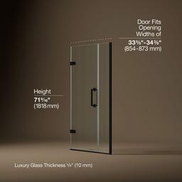 Kohler ComponentsE Frameless pivot shower door, 71-9/16'' H x 33-5/8 - 34-3/8'' W, with 3/8'' thick Crystal Clear glass - Matte Black - image 3