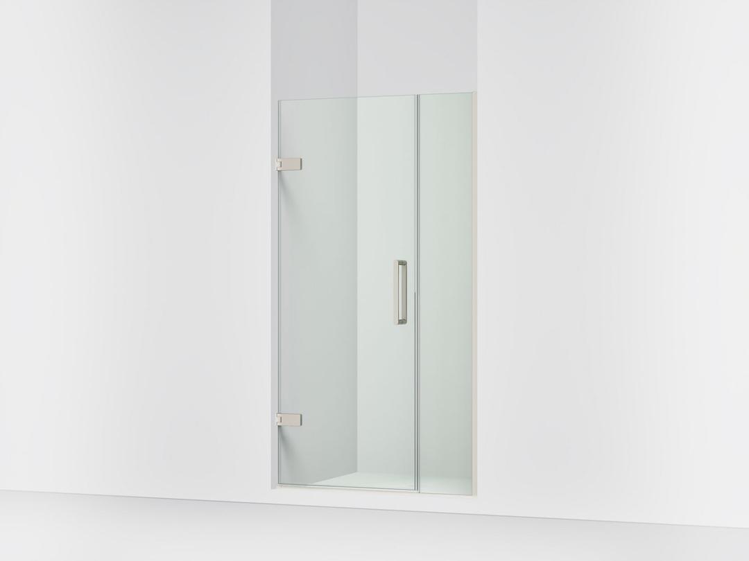 Kohler ComposedE Frameless pivot shower door, 71-9/16'' H x 39-5/8 - 40-3/8'' W, with 3/8'' thick Crystal Clear glass - Anodized Brushed Nickel by Kohler