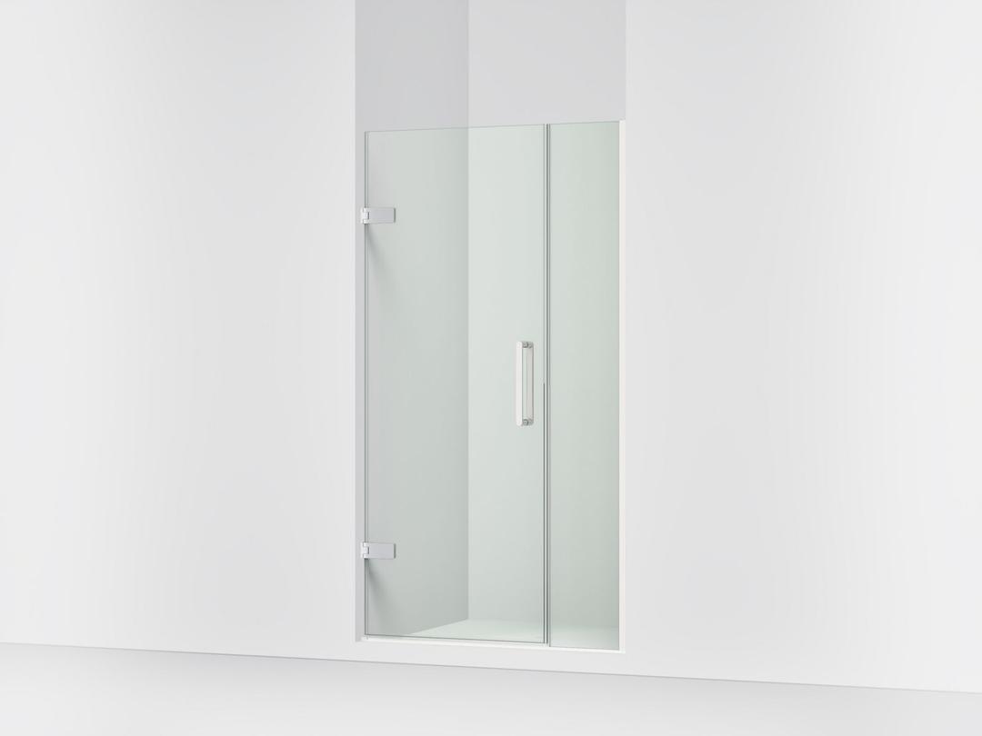 Kohler ComposedE Frameless pivot shower door, 71-9/16'' H x 39-5/8 - 40-3/8'' W, with 3/8'' thick Crystal Clear glass - Bright Polished Silver by Kohler