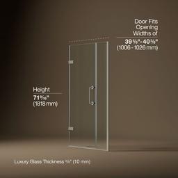 Kohler ComponentsE Frameless pivot shower door, 71-9/16'' H x 39-5/8 - 40-3/8'' W, with 3/8'' thick Crystal Clear glass - Anodized Brushed Nickel - image 3