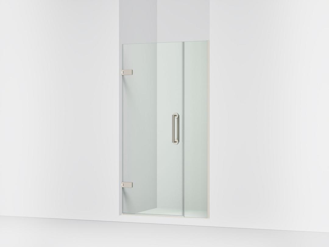 Kohler ComponentsE Frameless pivot shower door, 71-9/16'' H x 33-5/8 - 34-3/8'' W, with 3/8'' thick Crystal Clear glass - Anodized Brushed Nickel by Kohler