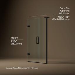 Kohler ComposedE Frameless pivot shower door, 71-3/4'' H x 45-1/4 - 46'' W, with 3/8'' thick Crystal Clear glass - Matte Black - image 3