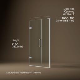 Kohler ComposedE Frameless pivot shower door, 71-3/4'' H x 45-1/4 - 46'' W, with 3/8'' thick Crystal Clear glass - Bright Polished Silver - image 3