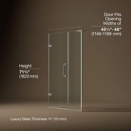 Kohler ComponentsE Frameless pivot shower door, 71-3/4'' H x 45-1/4 - 46'' W, with 3/8'' thick Crystal Clear glass - Anodized Brushed Nickel - image 3