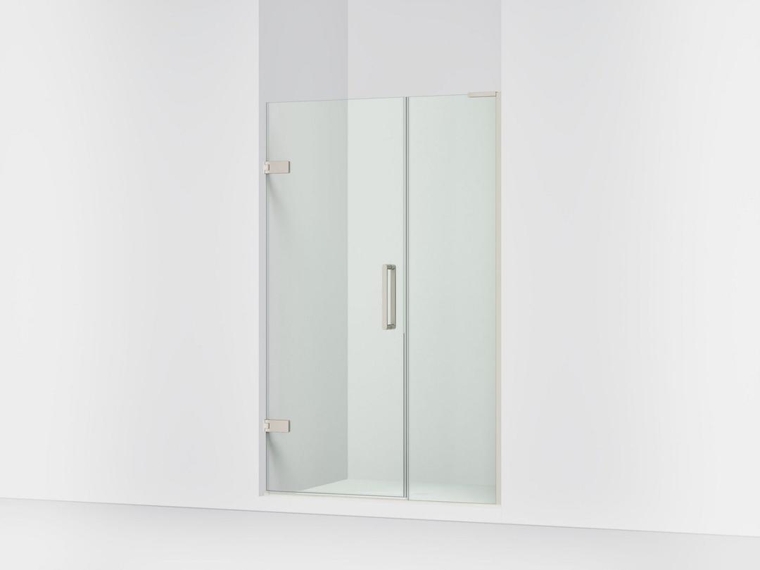 Kohler ComposedE Frameless pivot shower door, 71-3/4'' H x 45-1/4 - 46'' W, with 3/8'' thick Crystal Clear glass - Anodized Brushed Nickel by Kohler
