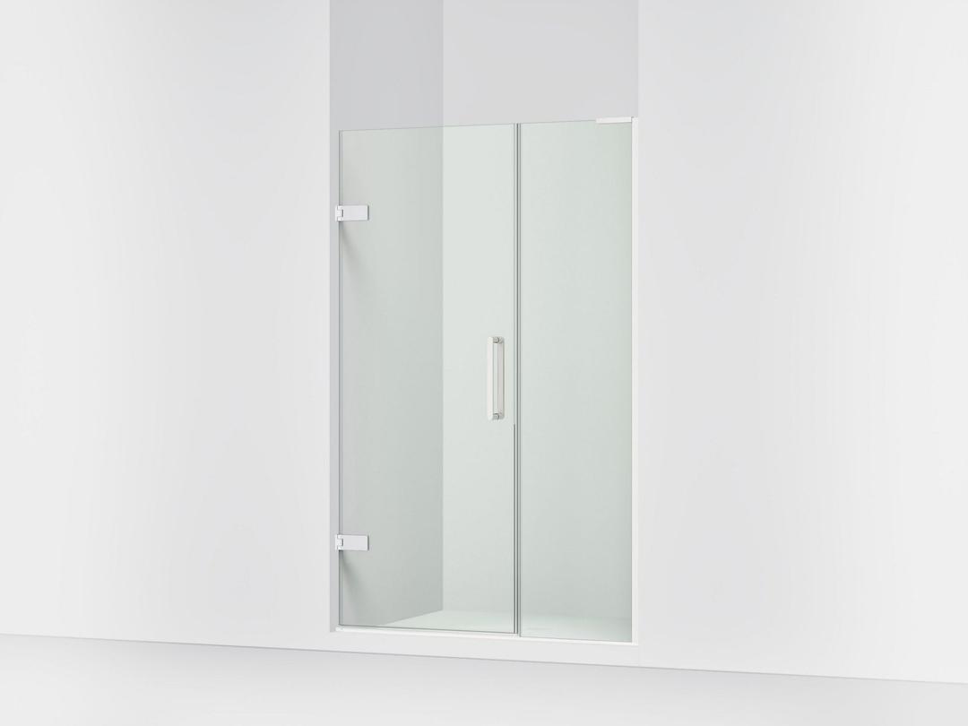 Kohler ComposedE Frameless pivot shower door, 71-3/4'' H x 45-1/4 - 46'' W, with 3/8'' thick Crystal Clear glass - Bright Polished Silver by Kohler