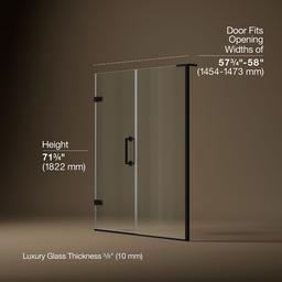 Kohler ComponentsE Frameless pivot shower door, 71-3/4'' H x 57-1/4 - 58'' W, with 3/8'' thick Crystal Clear glass - Matte Black - image 4