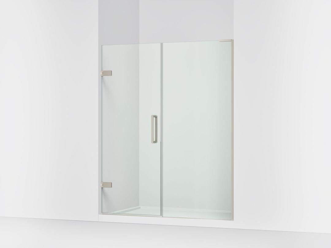 Kohler ComposedE Frameless pivot shower door, 71-3/4'' H x 57-1/4 - 58'' W, with 3/8'' thick Crystal Clear glass - Anodized Brushed Nickel by Kohler