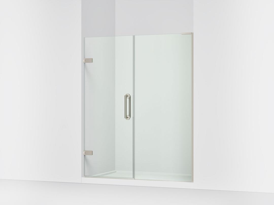 Kohler ComponentsE Frameless pivot shower door, 71-3/4'' H x 57-1/4 - 58'' W, with 3/8'' thick Crystal Clear glass - Anodized Brushed Nickel by Kohler
