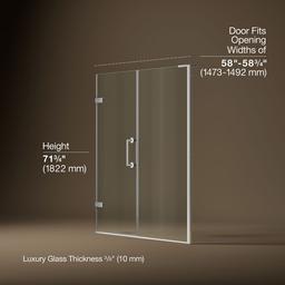 Kohler ComponentsE Frameless pivot shower door, 71-3/4'' H x 57-1/4 - 58'' W, with 3/8'' thick Crystal Clear glass - Bright Polished Silver - image 3