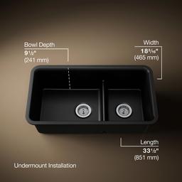 Kohler Cairn Smart Divide 33-1/2'' undermount double-bowl kitchen sink - Matte Black - image 3