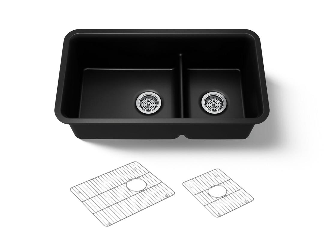 Kohler Cairn Smart Divide 33-1/2'' undermount double-bowl kitchen sink - Matte Black by Kohler