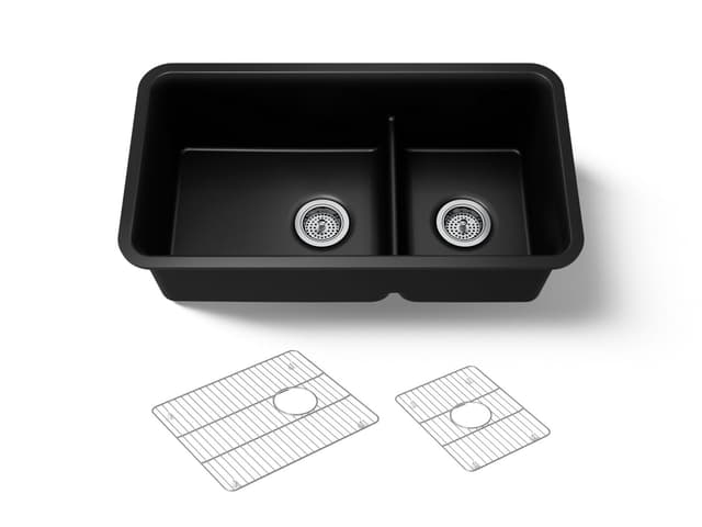 Kohler Cairn Smart Divide 33-1/2'' undermount double-bowl kitchen sink - Matte Black