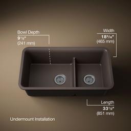 Kohler Cairn Smart Divide 33-1/2'' undermount double-bowl kitchen sink - Matte Brown - image 3