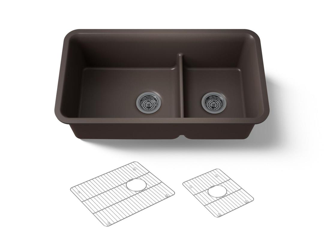 Kohler Cairn Smart Divide 33-1/2'' undermount double-bowl kitchen sink - Matte Brown by Kohler