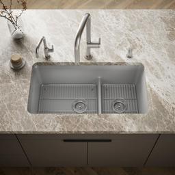 Kohler Cairn Smart Divide 33-1/2'' undermount double-bowl kitchen sink - Matte Grey - image 2