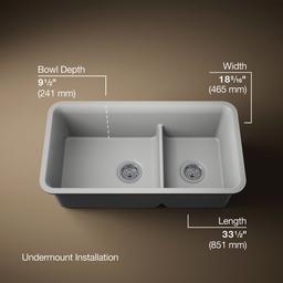 Kohler Cairn Smart Divide 33-1/2'' undermount double-bowl kitchen sink - Matte Grey - image 3