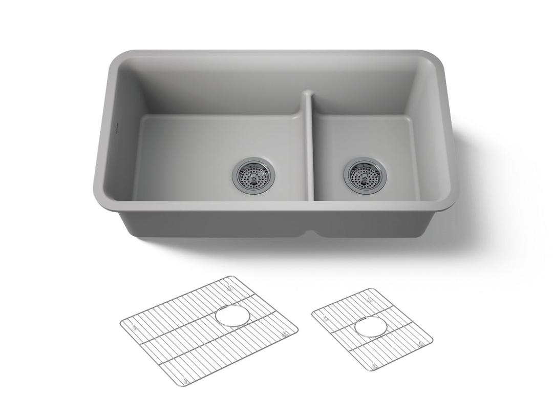 Kohler Cairn Smart Divide 33-1/2'' undermount double-bowl kitchen sink - Matte Grey by Kohler