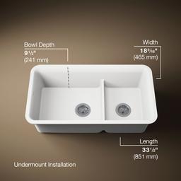 Kohler Cairn Smart Divide 33-1/2'' undermount double-bowl kitchen sink - Matte White - image 3