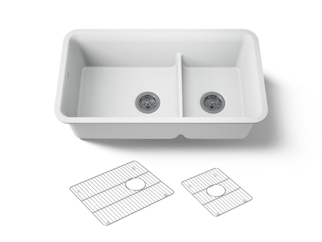 Kohler Cairn Smart Divide 33-1/2'' undermount double-bowl kitchen sink - Matte White by Kohler