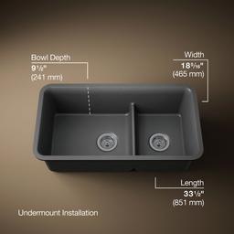 Kohler Cairn Smart Divide 33-1/2'' undermount double-bowl kitchen sink - Matte Graphite - image 3
