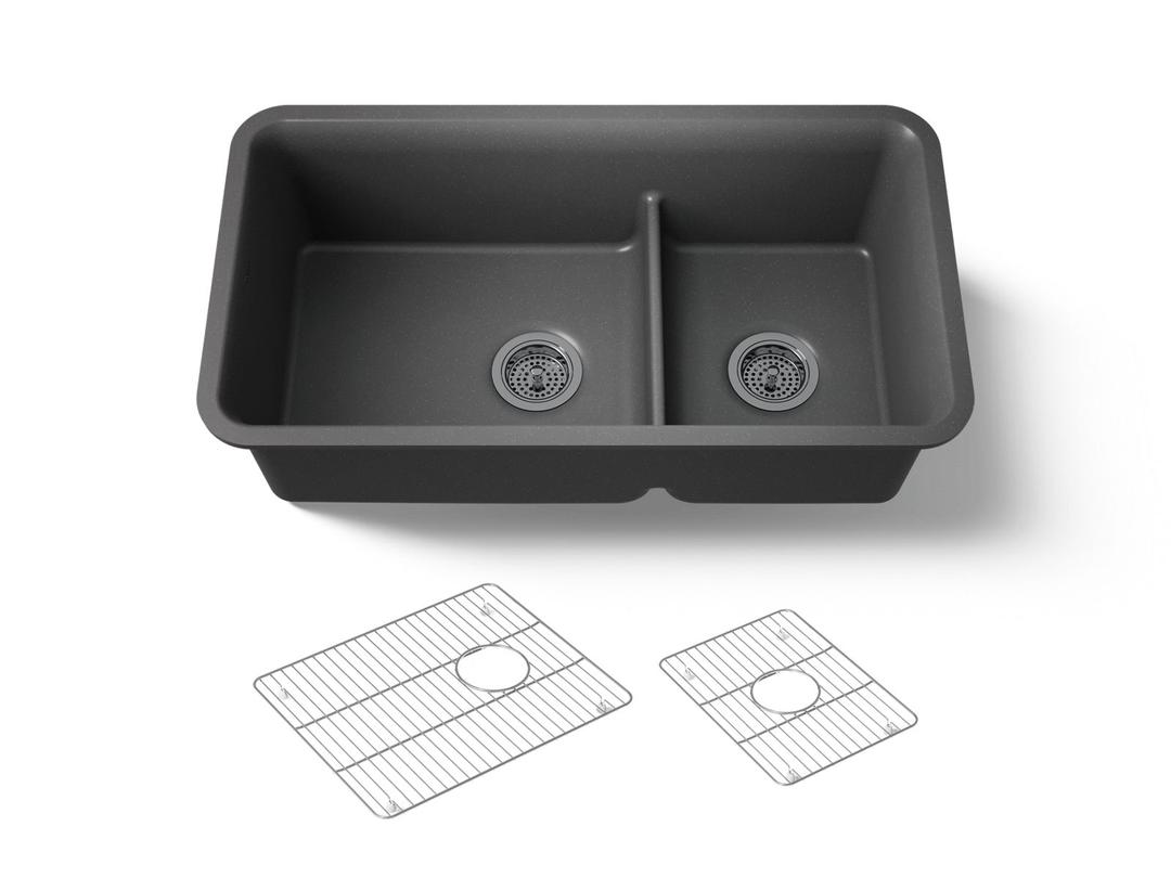 Kohler Cairn Smart Divide 33-1/2'' undermount double-bowl kitchen sink - Matte Graphite by Kohler