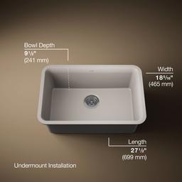 Kohler Cairn 27-1/2'' undermount single-bowl kitchen sink - Matte Taupe - image 3
