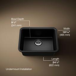 Kohler Cairn 24-1/2'' undermount single-bowl kitchen sink - Matte Black - image 3