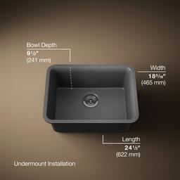 Kohler Cairn 24-1/2'' undermount single-bowl kitchen sink - Matte Graphite - image 3