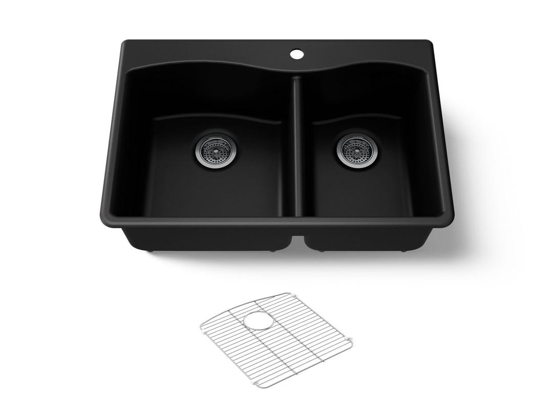 Kohler Kennon 33'' top-/undermount double-bowl kitchen sink - Matte Black by Kohler