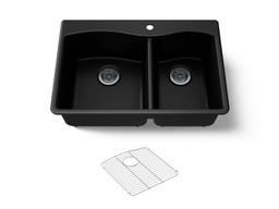 Kohler Kennon 33'' top-/undermount double-bowl kitchen sink - Matte Black - image 1