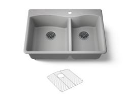 Kohler Kennon 33'' top-/undermount double-bowl kitchen sink - Matte Grey - image 1