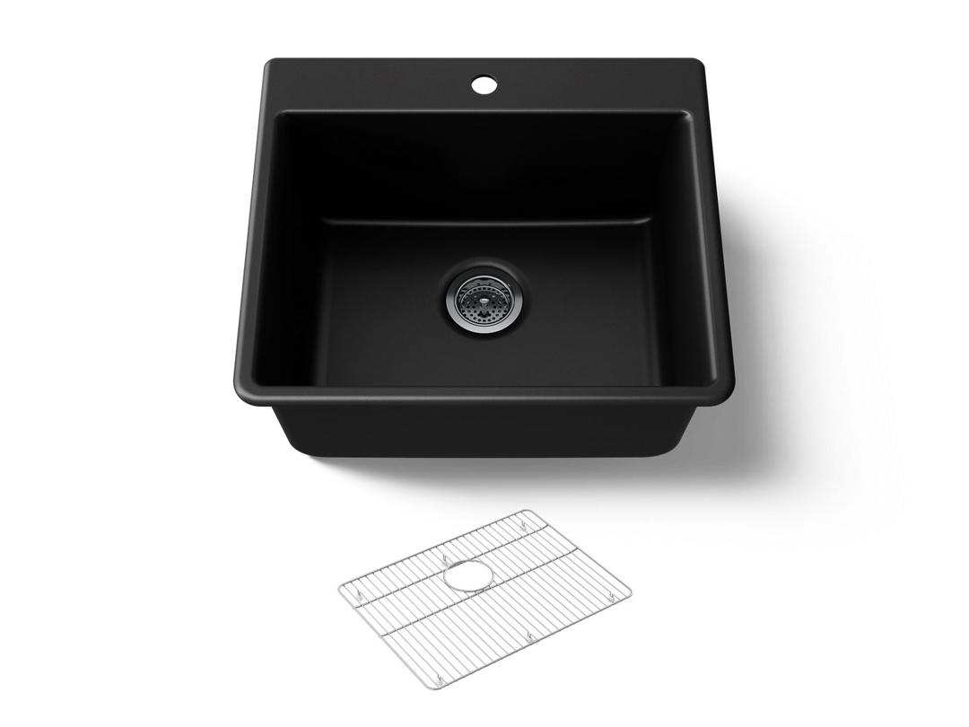 Kohler Kennon 25'' top-/undermount single-bowl kitchen sink - Matte Black by Kohler