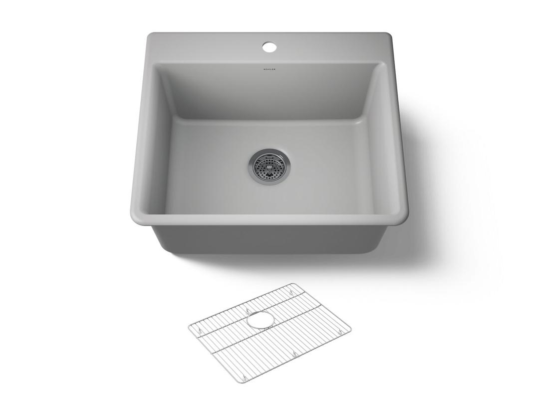Kohler Kennon 25'' top-/undermount single-bowl kitchen sink - Matte Grey by Kohler