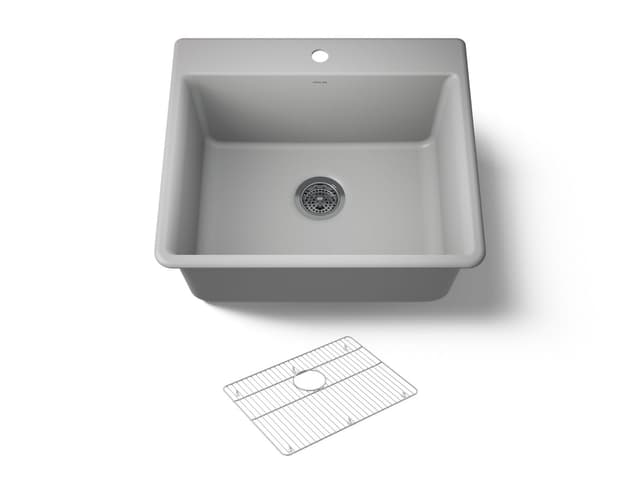 Kohler Kennon 25'' top-/undermount single-bowl kitchen sink - Matte Grey