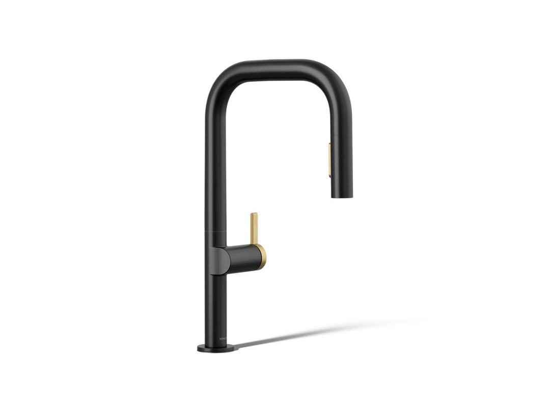 Kohler | Components | Pull Down Kitchen Faucet - Matte Black With Brushed Moderne Brass by Kohler