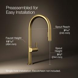 Kohler | Components | Deck Mounted Kitchen Faucet - Vibrant Brushed Moderne Brass - image 3