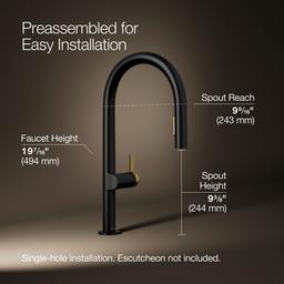 Kohler | Components | Deck Mounted Kitchen Faucet - Matte Black With Brushed Moderne Brass - image 3