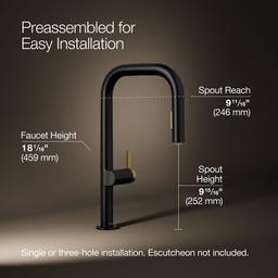 Kohler | Components | Deck Mounted Kitchen Faucet - Matte Black With Brushed Moderne Brass - image 3