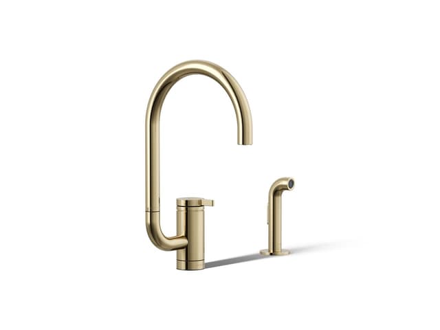Kohler Components Single-handle kitchen sink faucet with two-function extended-reach spout and side sprayer - Vibrant French Gold