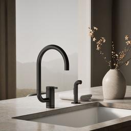 Kohler Components Single-handle kitchen sink faucet with two-function extended-reach spout and side sprayer - Matte Black - image 2