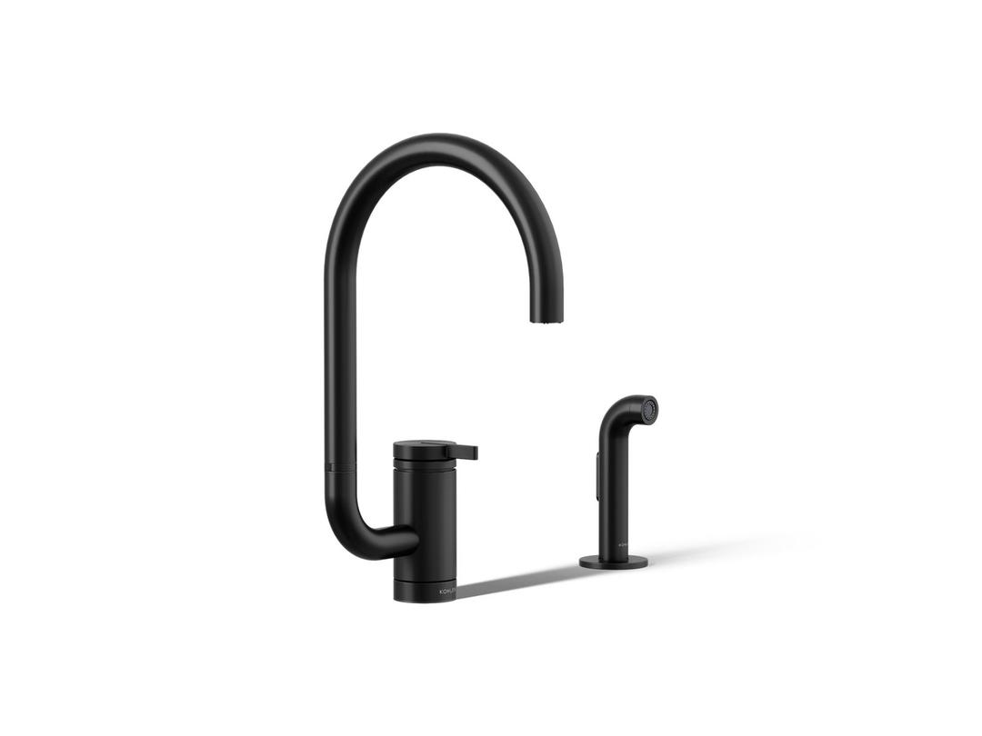 Kohler Components Single-handle kitchen sink faucet with two-function extended-reach spout and side sprayer - Matte Black by Kohler
