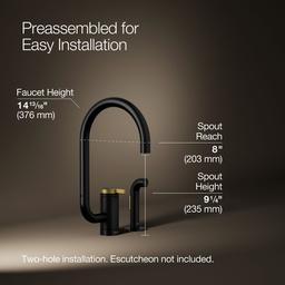 Kohler | Components | Single Hole Kitchen Faucet - Matte Black With Brushed Moderne Brass - image 3