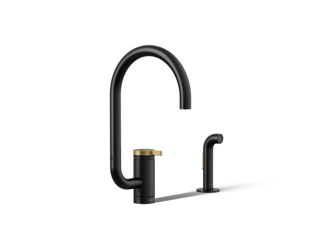 Kohler | Components | Single Hole Kitchen Faucet - Matte Black With Brushed Moderne Brass by Kohler