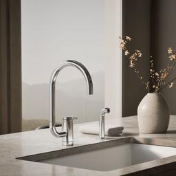 Kohler Components Single-handle kitchen sink faucet with two-function extended-reach spout and side sprayer - Polished Chrome - image 2