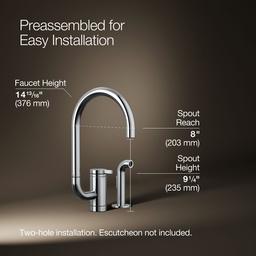 Kohler Components Single-handle kitchen sink faucet with two-function extended-reach spout and side sprayer - Polished Chrome - image 3