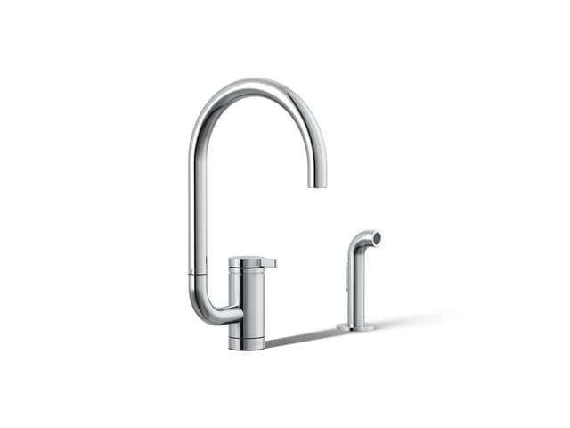 Kohler Components Single-handle kitchen sink faucet with two-function extended-reach spout and side sprayer - Polished Chrome