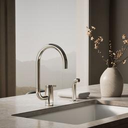 Kohler Components Single-handle kitchen sink faucet with two-function extended-reach spout and side sprayer - Vibrant Polished Nickel - image 2