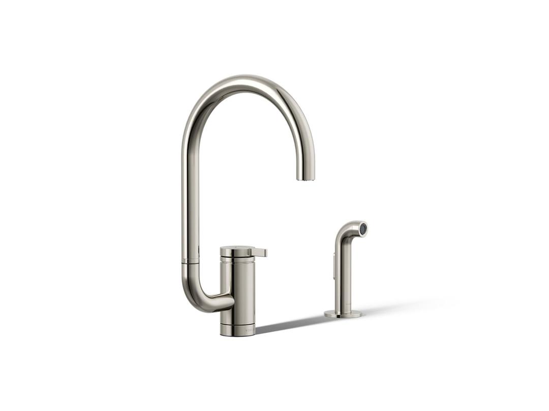 Kohler Components Single-handle kitchen sink faucet with two-function extended-reach spout and side sprayer - Vibrant Polished Nickel by Kohler